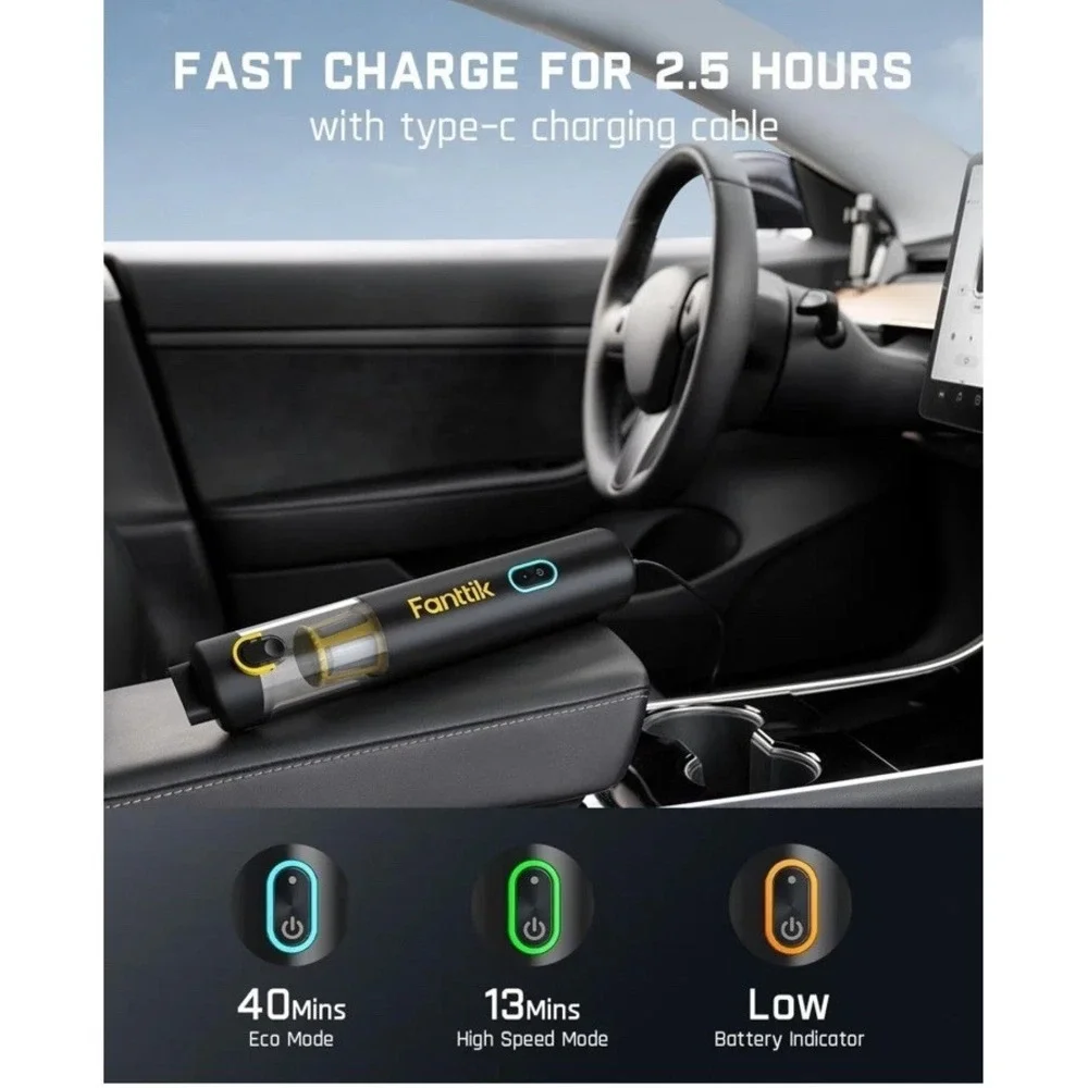 Fanttik Slim V8 APEX In Black Car Vacuum 4-in-1 Portable Mini Cordless
